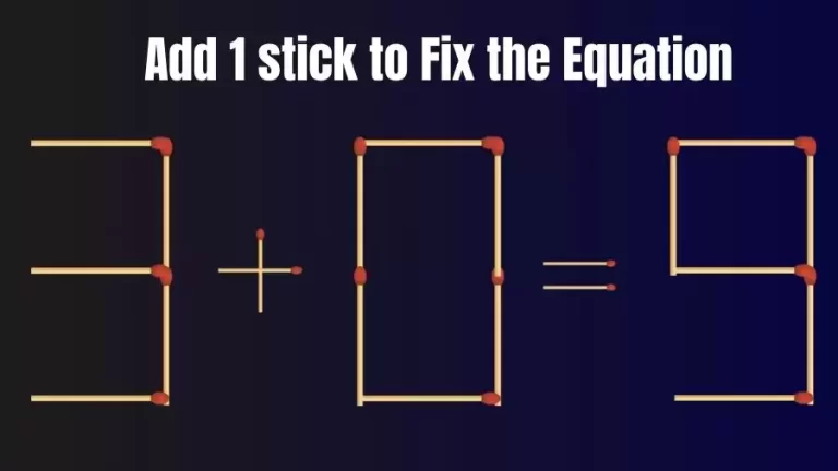 Brain Teaser: 3+0=9 Add 1 Stick To Fix The Equation