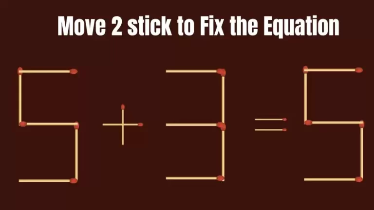 Brain Teaser: 5+3=5 Move 2 Sticks To Fix The Equation