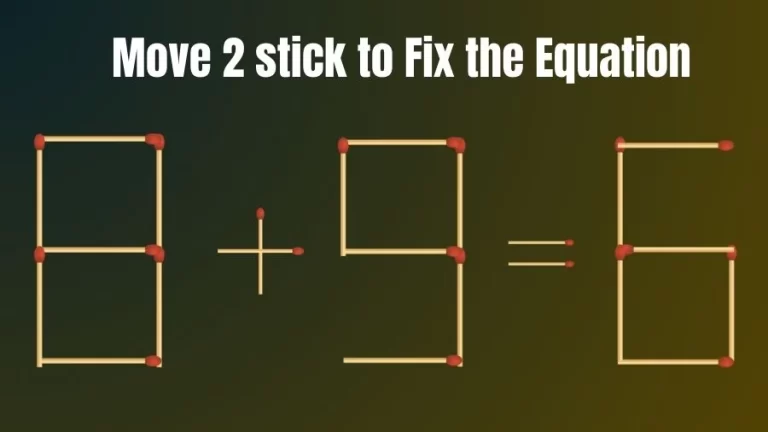 Brain Teaser: 8+9=6 Move 2 Sticks To Fix The Equation