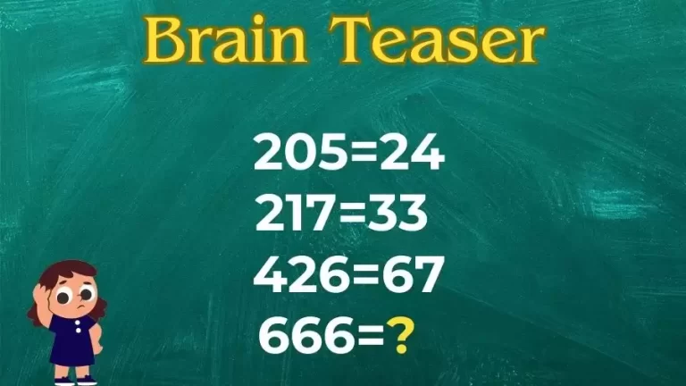 Brain Teaser IQ Test: If 205=24, 217=33, 426=67, then 666=?