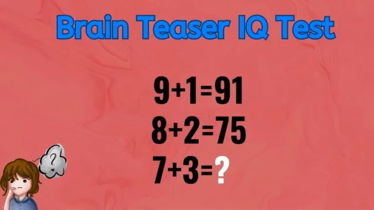 Brain Teaser IQ Test: If 9+1=91, 8+2=75, then 7+3=?
