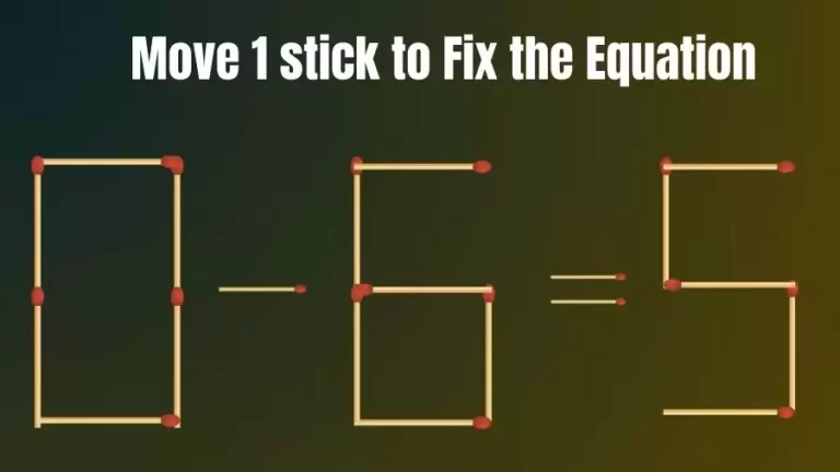 Matchstick Riddle: 0-6=5 Fix The Equation By Moving 1 Stick