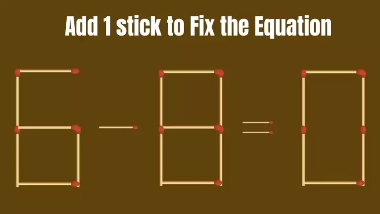 Matchstick Riddle: 6-8=0 Fix The Equation By Adding 1 Stick
