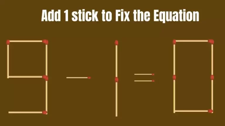 Matchstick Riddle: 9-1=0 Fix The Equation By Adding 1 Stick